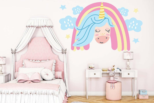 Unicorn Horn Wall Sticker Girls Bedroom Nursery Fantasy Kids Room Rainbow Vinyl