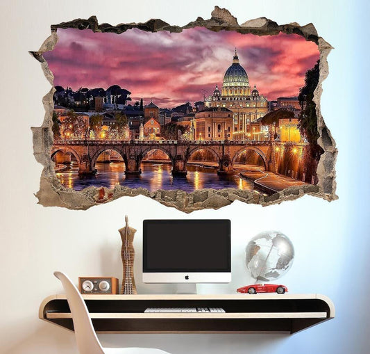 St Peters Basilica Wall Decal: 3D Rome Window View Vinyl Mural