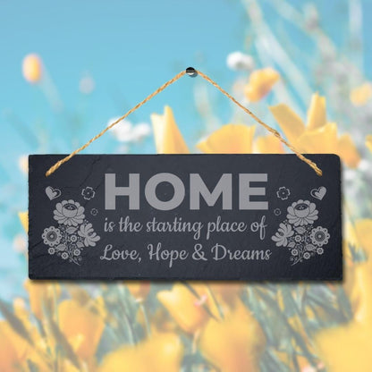 Home Love Hope Dreams Laser Engraved Hanging Slate House Allotment Plaque Sign