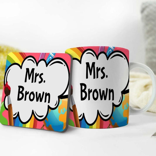Personalised Name Mug and Coaster Set: Teacher Keepsake Gift