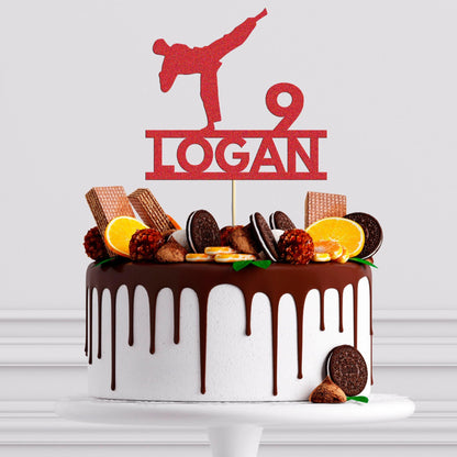 Personalised Glitter Karate Cake Topper: Martial Arts Birthday Decoration