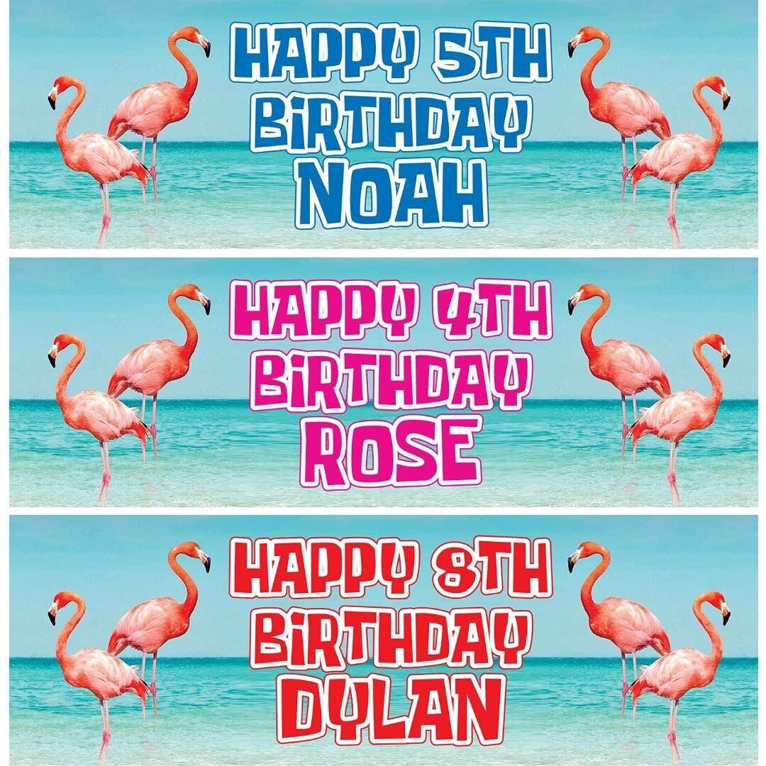 2x Personalized Flamingo Birthday Banner: Colorful Party Decoration