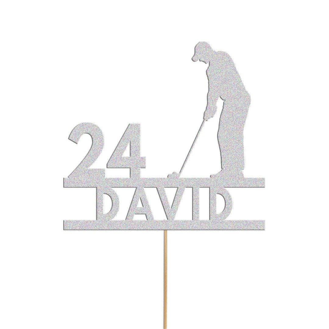 Personalised Glitter Golf Cake Topper: Golfer Birthday Decoration
