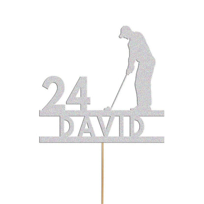 Personalised Glitter Golf Cake Topper: Golfer Birthday Decoration