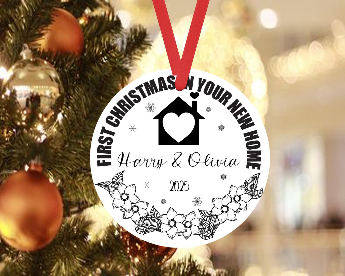Personalised First Christmas In Your New Home Xmas Ceramic Ornament Hanging Gift