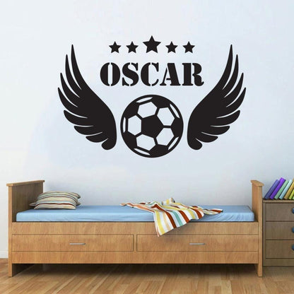 Personalised Angel Wing Football Wall Sticker Name Decal Vinyl Custom Kids Bedroom