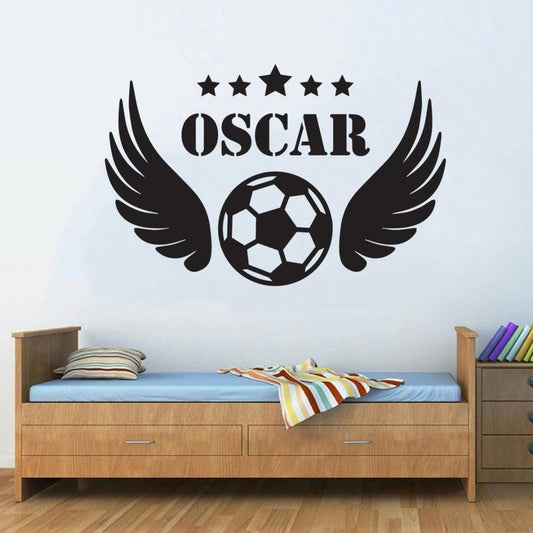 Personalised Angel Wing Football Wall Sticker Name Decal Vinyl Custom Kids Bedroom