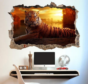 Tiger 3D Window View Wall Decal: Majestic Vinyl Mural
