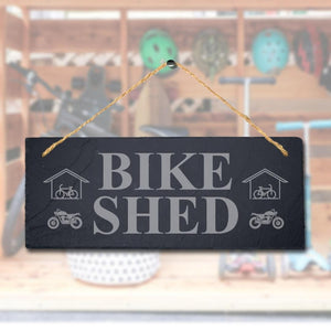 Bike Shed Laser Engraved Hanging Slate Bike Riders Bikers Biking Plaque Sign
