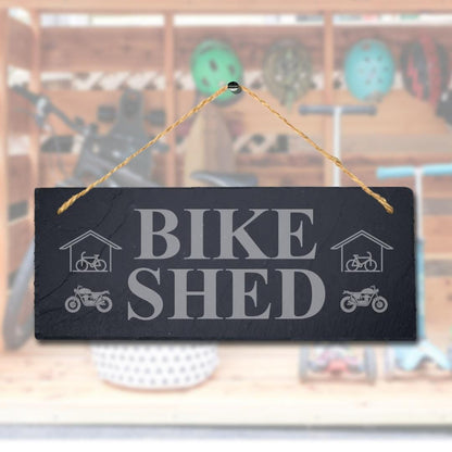 Bike Shed Laser Engraved Hanging Slate Bike Riders Bikers Biking Plaque Sign