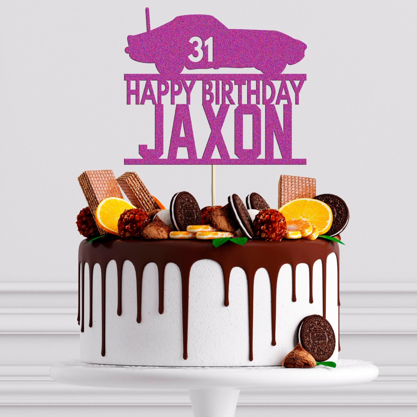 Personalised Racing Car Glitter Cake Topper: Birthday Party Decoration