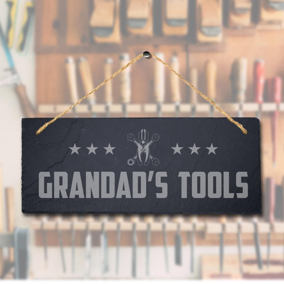 Grandads Tools Laser Engraved Hanging Slate Shed Workshop Plaque Sign