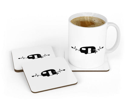 Camping Heartbeat - Funny Ceramic Novelty Mug & Coaster Coffee Tea Cup Adventurous Gift
