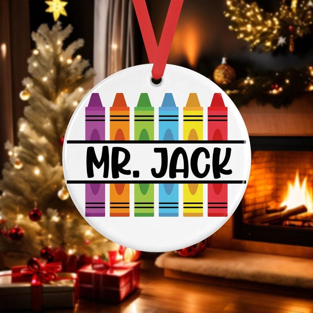 Personalised Crayon Teacher Ceramic Hanging Bauble Teacher Ta School Christmas Present