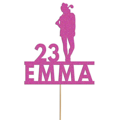 Personalised Glitter Lady Golfer Cake Topper: Any Name & Age