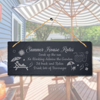 Summer House Rules Soak Up The Laser Engraved Hanging Slate Garden Plaque Sign