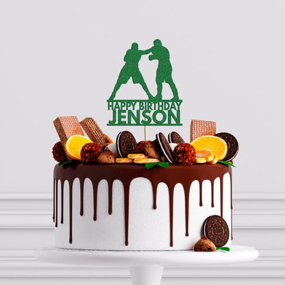 Personalised Boxing Cake Topper: Glitter Birthday Decoration