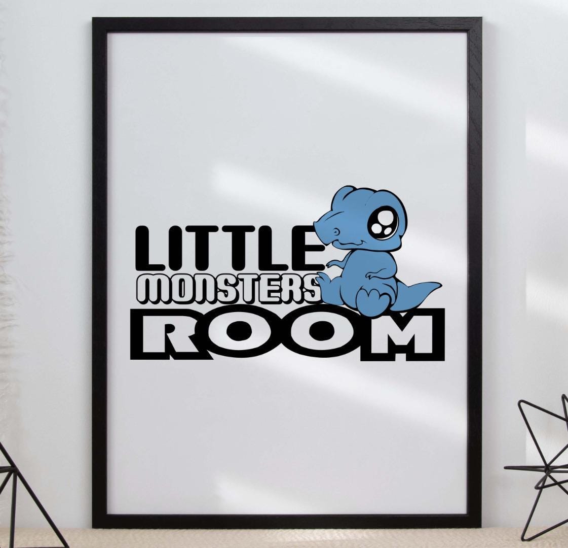 Little Monster Room Children Door Poster Decor Kids Boys Girls Poster Wall