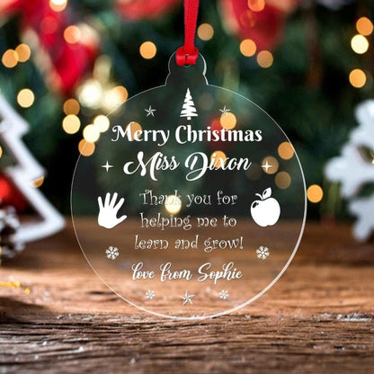Personalised Christmas Bauble Teacher Nursery Childminder Thank You Xmas Gift