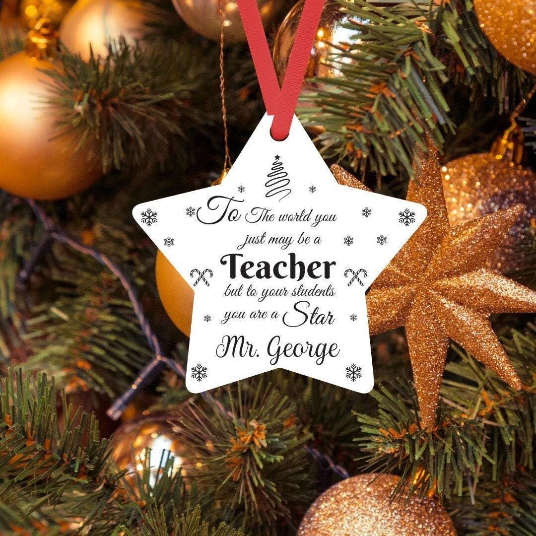 Personalised Star Hanging Christmas Tree Decoration Engraved Teacher Bauble Xmas Gift