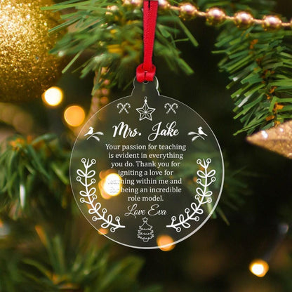 Personalised Christmas Bauble Thanksgiving Teacher Appreciation Xmas Tree Decoration Round Hanging Keepsake Gift
