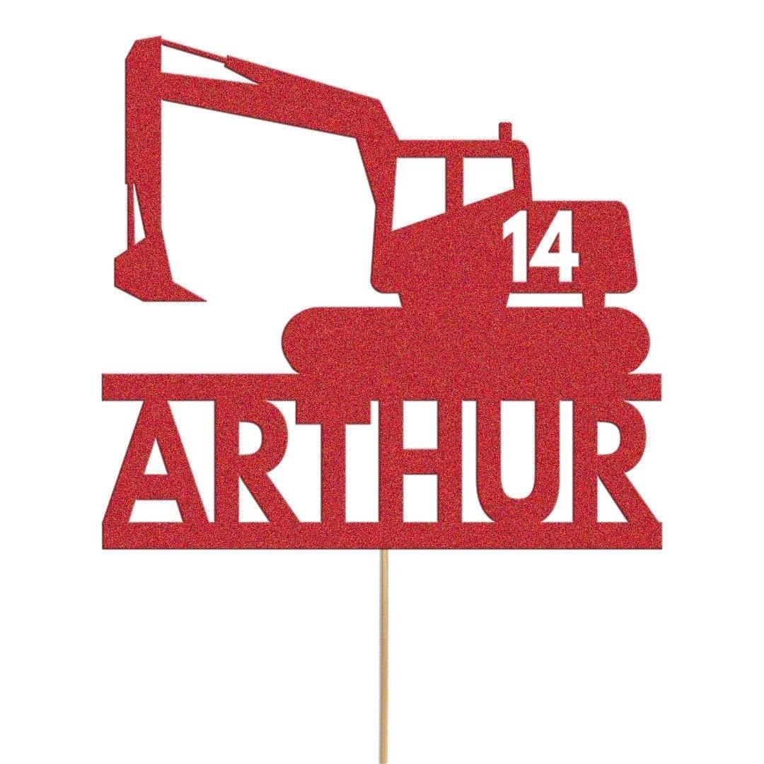 Personalised Glitter Digger Cake Topper: Construction Birthday Decor