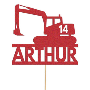 Personalised Glitter Digger Cake Topper: Construction Birthday Decor
