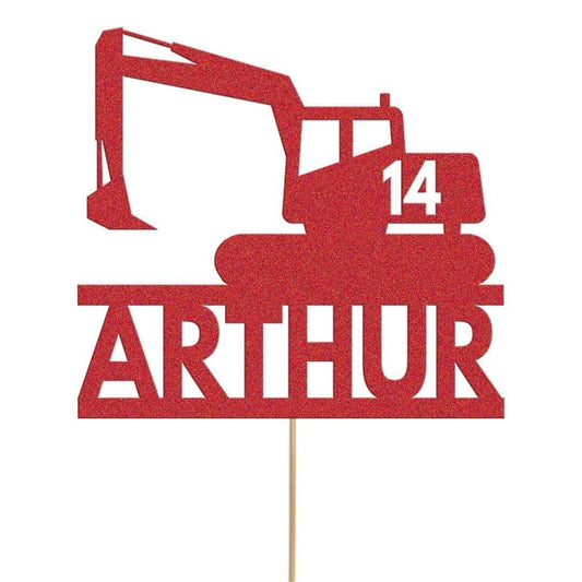Personalised Glitter Digger Cake Topper: Construction Birthday Decor
