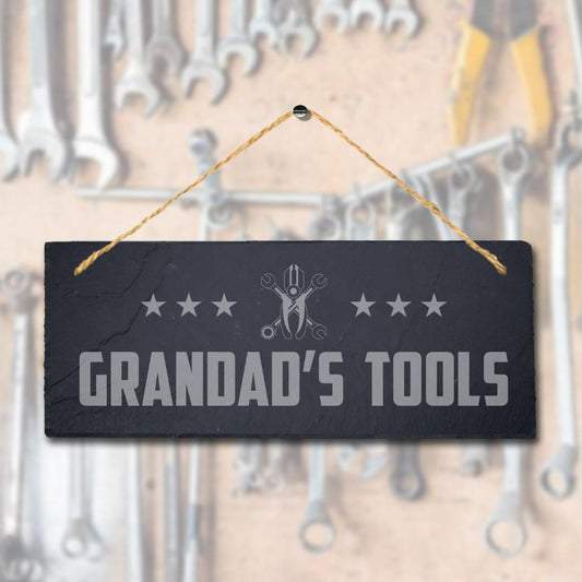 Grandads Tools Laser Engraved Hanging Slate Shed Workshop Plaque Sign