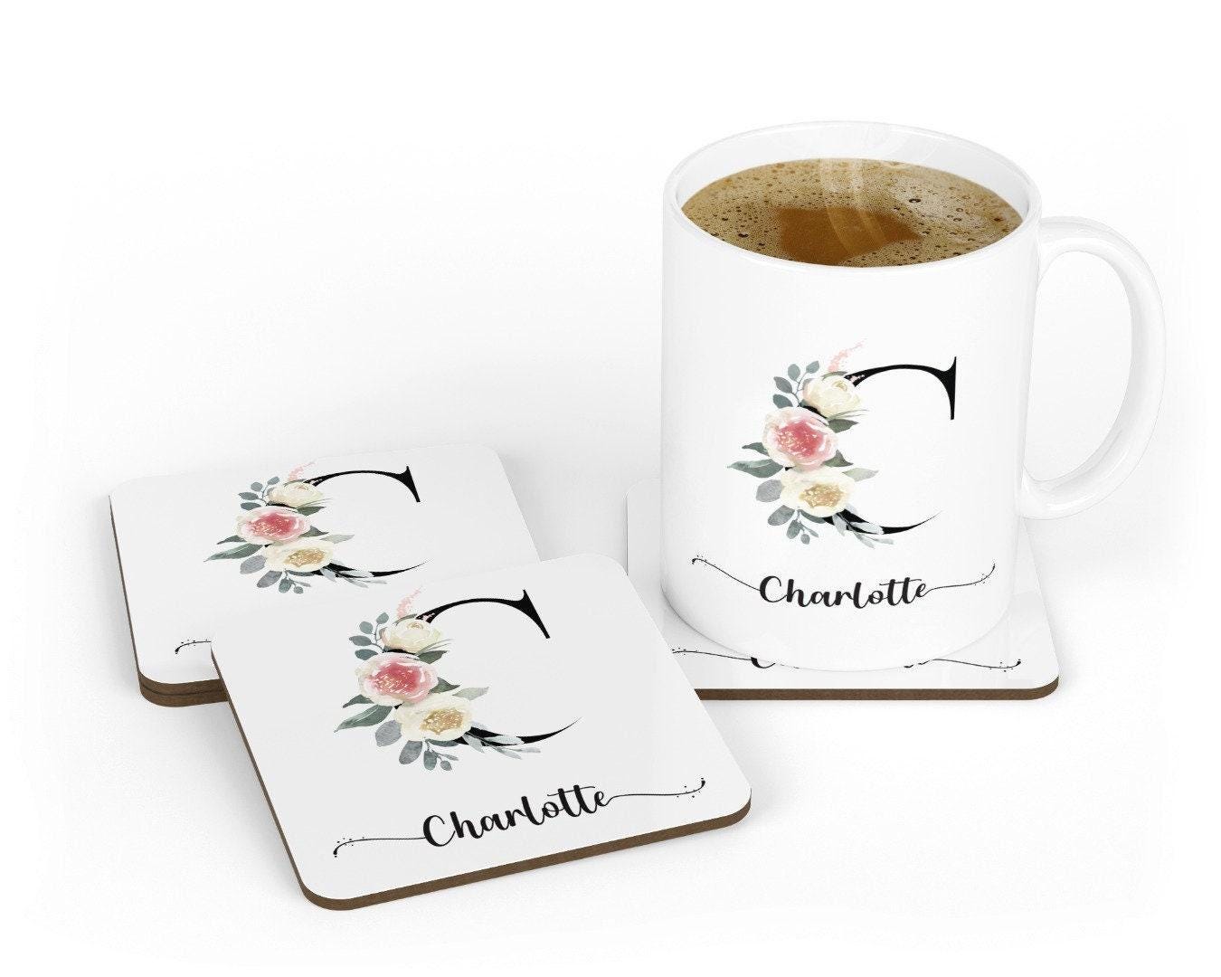 Personalised Floral Initial Mug: Watercolor Flower Monogram Gift