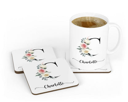 Personalised Floral Initial Mug: Watercolor Flower Monogram Gift