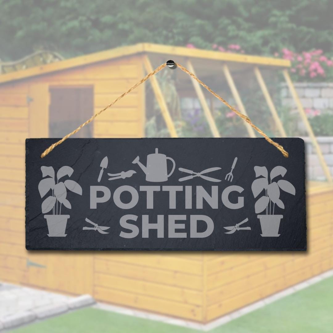 Potting Shed Laser Engraved Hanging Slate Garden Shed Home Decor Plaque Sign
