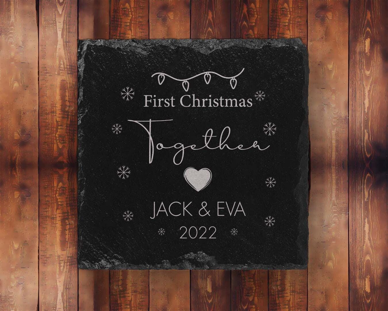 Personalised First Christmas Together Slate Coaster Engaged Laser Engraved Gift