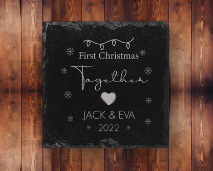 Personalised First Christmas Together Slate Coaster Engaged Laser Engraved Gift