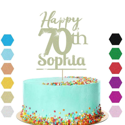 Personalised Name 70th Birthday Glitter Cake Topper Party Cake Decoration Gift