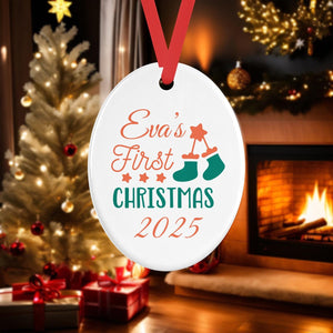 Personalised Babys First Christmas Oval Ceramic Bauble Tree Hanging Decoration Keepsake
