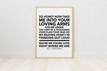 So Honey Now Take Me Into Your Arms Romantic Positive Love Words Poster Print