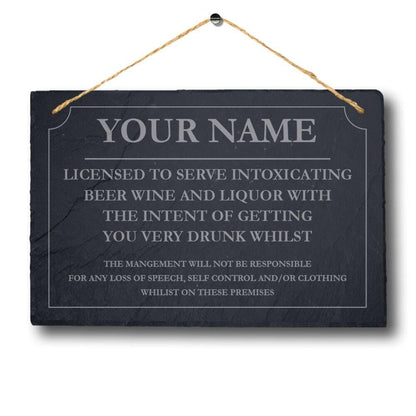 Personalised Bar Sign Plaque Man Cave Shed Laser Engraved Pub Slate Stone Sign