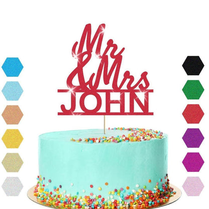 Personalised Mr & Mrs Glitter Cake Topper: Wedding Anniversary Decoration