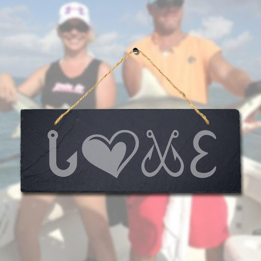 Love Laser Engraved Hanging Slate Sea Fishing Hook Fisherman Ocean Plaque Sign