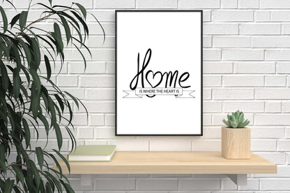 Home Is Where Heart Is Inspirational Positive Thought Quote Art Poster Print