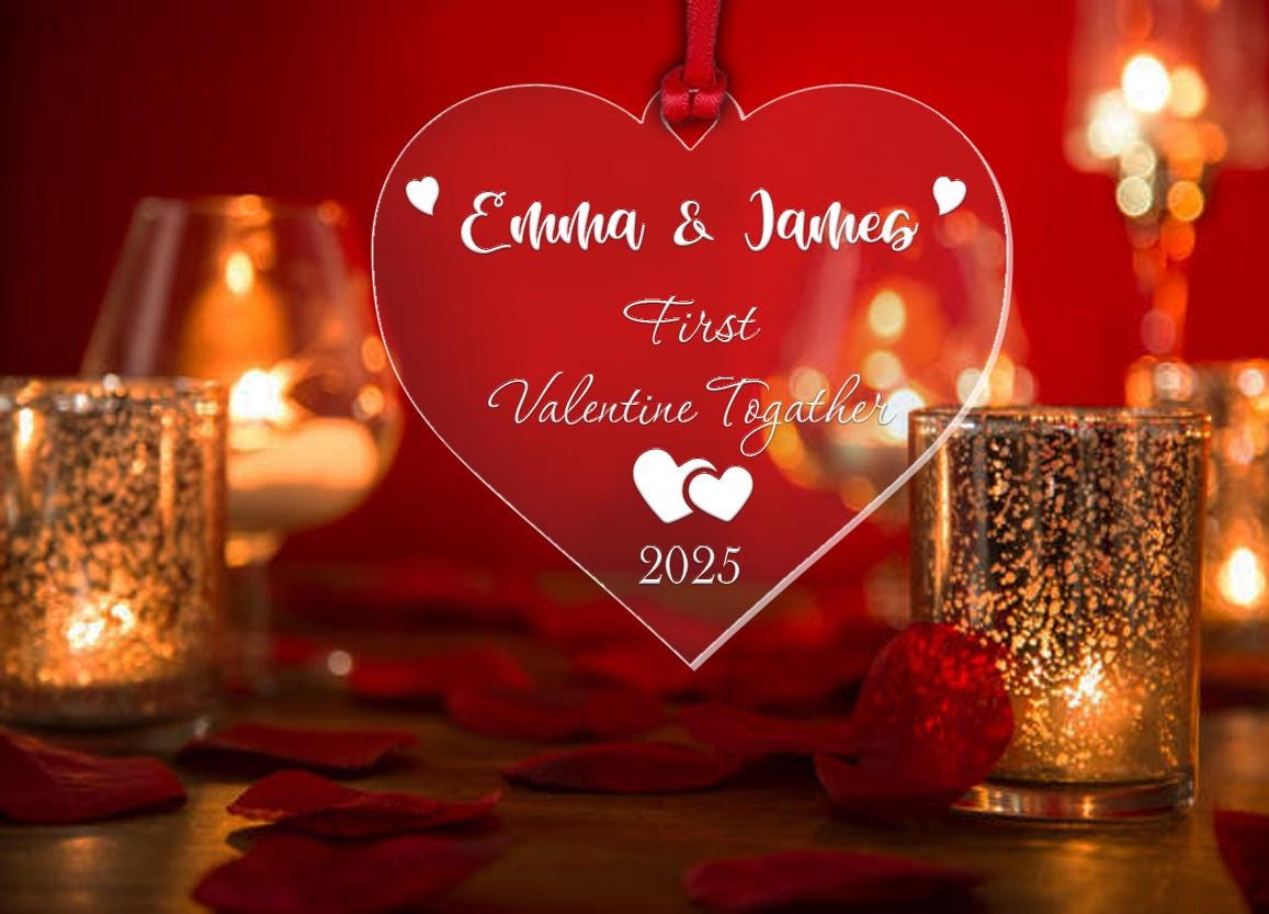 Personalised First Christmas Bauble Couple Gift Valentines Day Heart Decoration