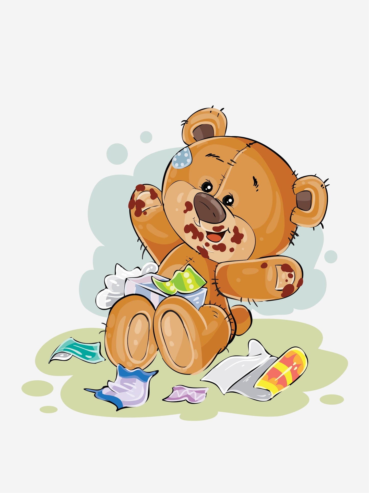 Hungry Teddy Bear Art Print: Scandinavian Nursery Decor