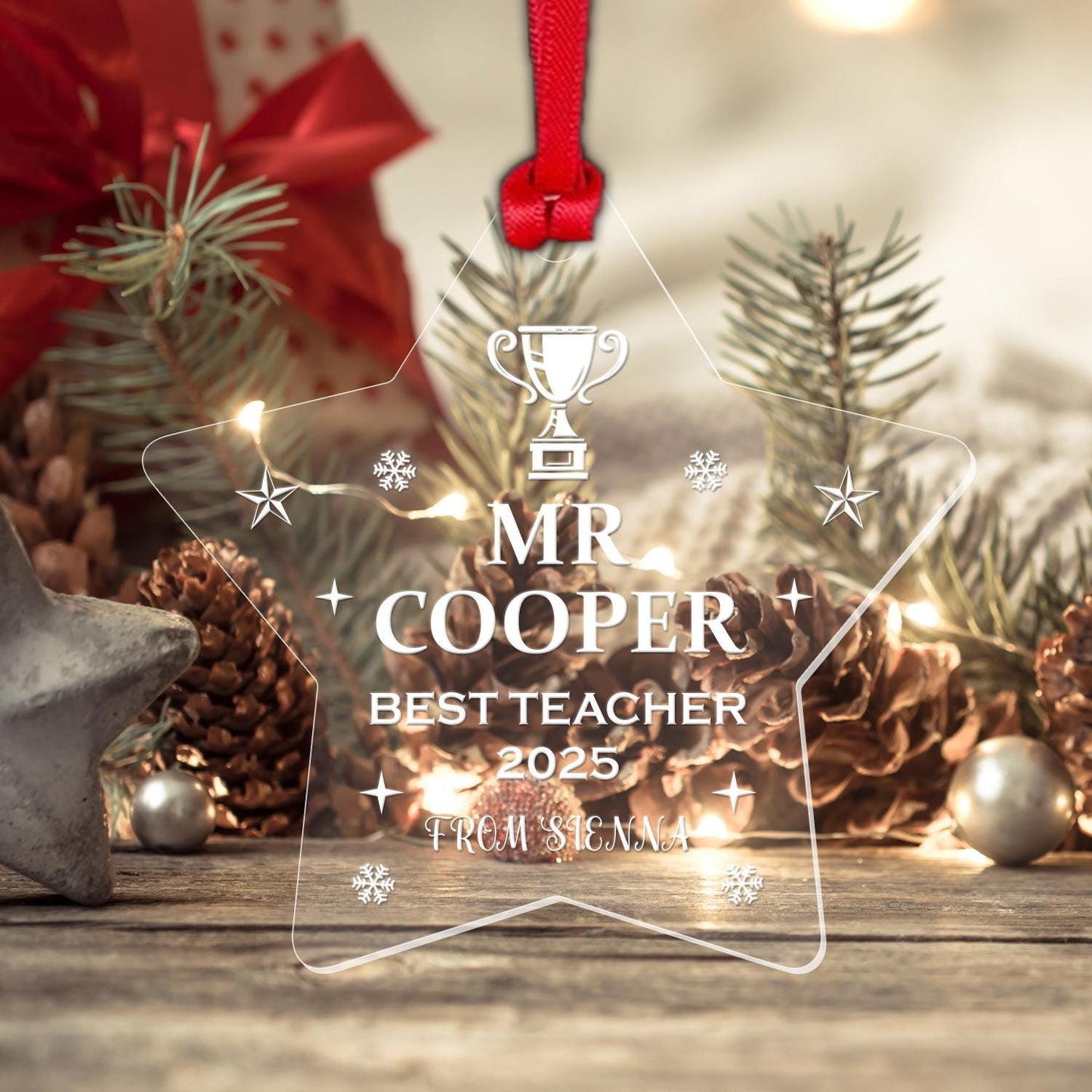 Personalised Teacher Christmas Star Bauble Teaching Assistant Nursery Xmas Gift