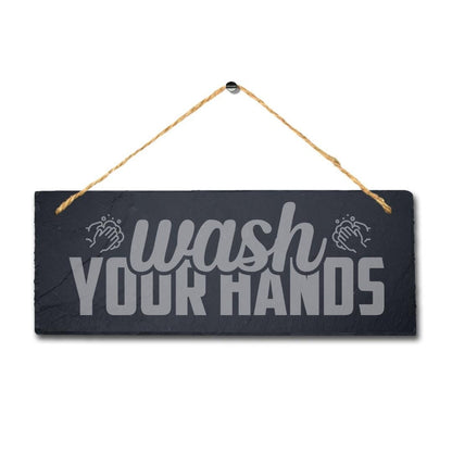 Wash Your Hands Hanging Slate Sign Engraved Plaque Funny Washroom Toilet Wc Gift