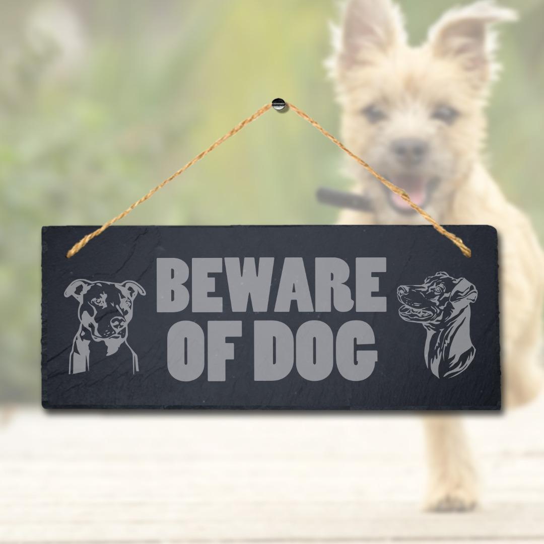 Beware Of Dog Engraved Hanging Slate Kennels Pup Puppy Funny Gift Home Wall Sign