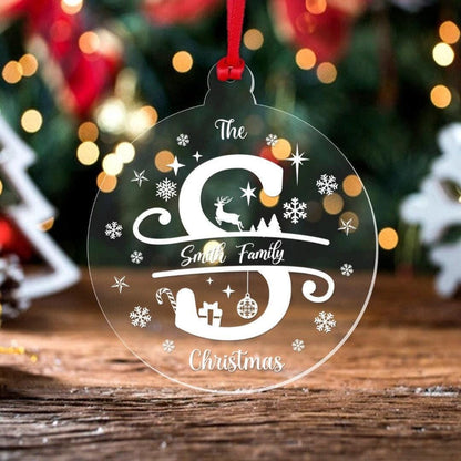 Personalised Christmas Bauble Family Name Monogram Xmas Decoration Gift 2 Sizes