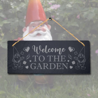 Welcome To The Garden Engraved Hanging Slate Christmas Celebration Plaque Sign