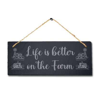 Life Is Better On Farm Laser Engraved Hanging Slate Farmhouse Decor Plaque Sign