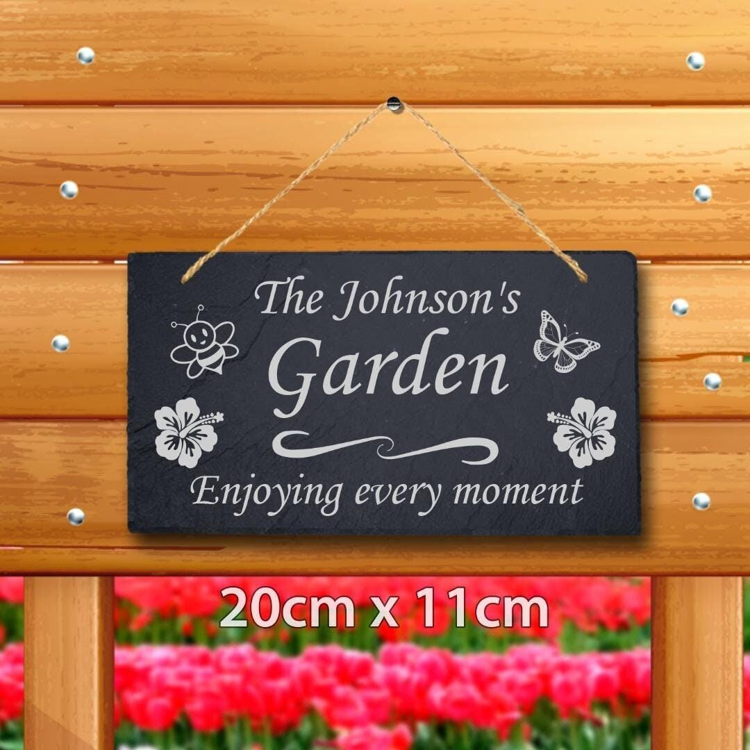 Personalised Engraved Natural Slate Hanging Family Garden Sign Plaque
